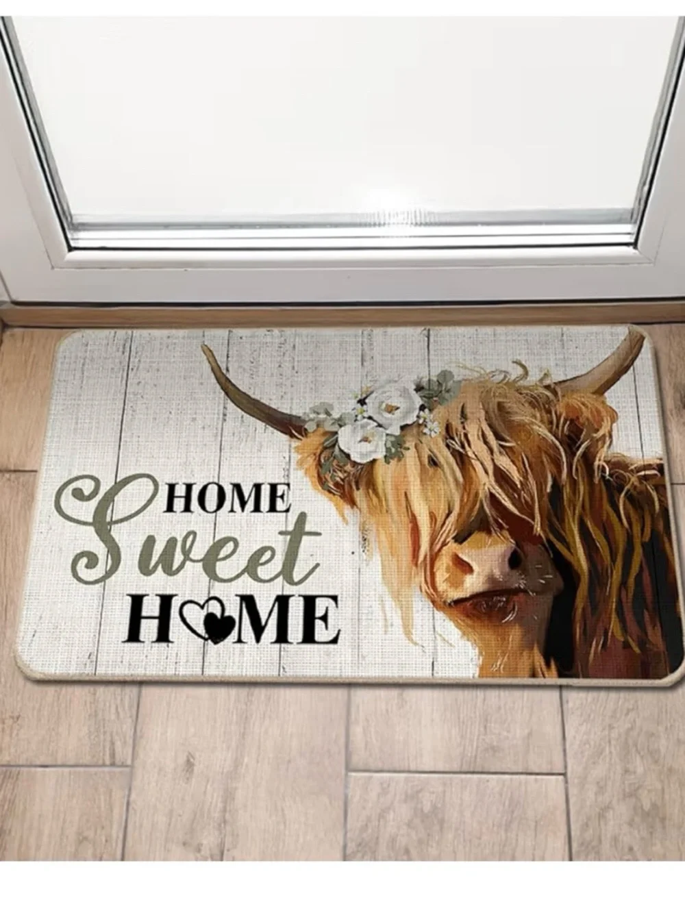 Home Sweet Home Door mat Highland Cow Floral